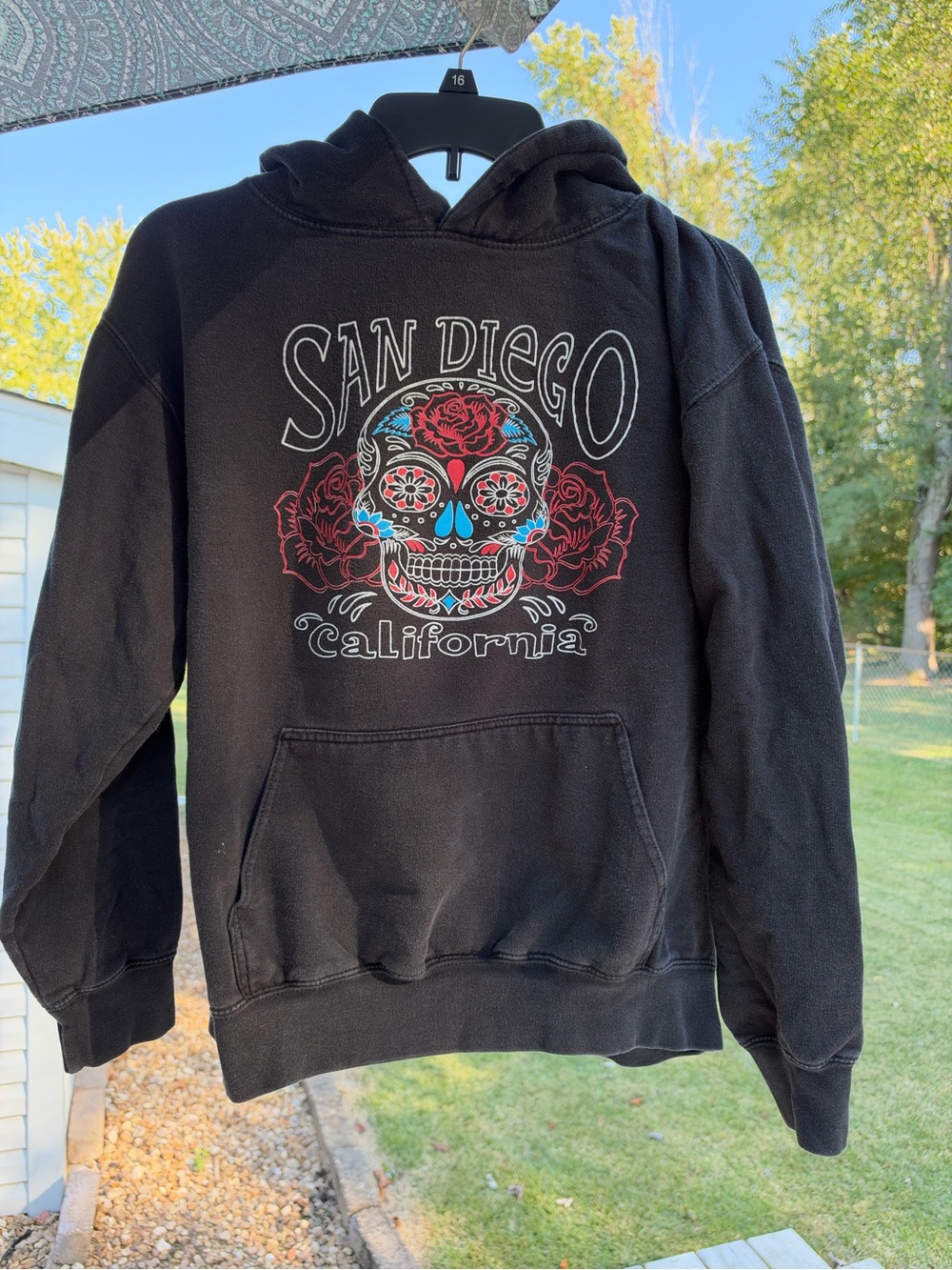 San Diego California Sugar Skull Graphic Hoodie - Black Medium